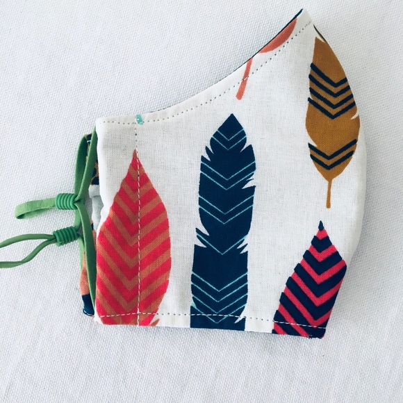 Hand Crafted Accessories - HAND CRAFTED FACE MASK LEAVES FEATHERS MULTICOLORS